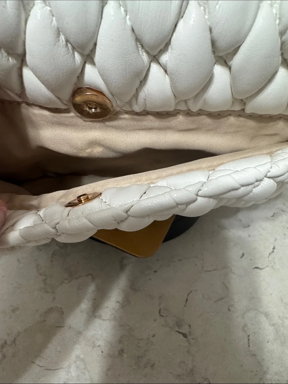 INC International Concepts White Quilted Shoulder Bag with Gold Chain